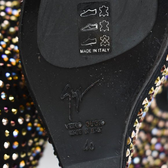 GIUSEPPE ZANOTTI: Black Leather & Crystals Booties - Picture 10 of 10